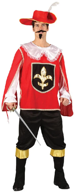 Men's Medieval French Red Musketeer + Hat Fancy Dress Costume