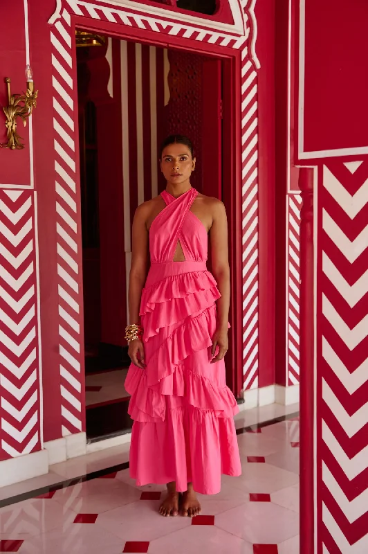SUZETTE LONG DRESS NEON PINK