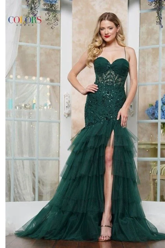 Colors Dress -3471 Corset Bodice Ruffled Mermaid Dress