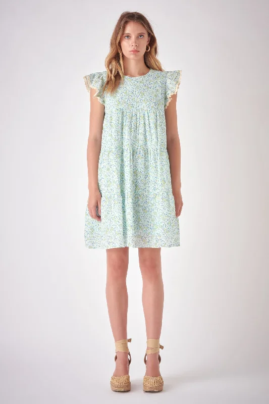 Free The Roses -  Floral print with Embroidery Babydoll Dress