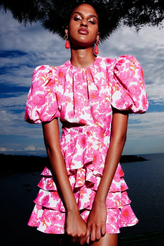 Camellia Puff Sleeve Dress | Hot Pink