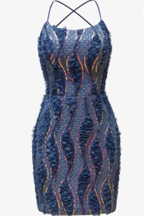 Sequins Sheath Dark Navy Backless Homecoming Dress
