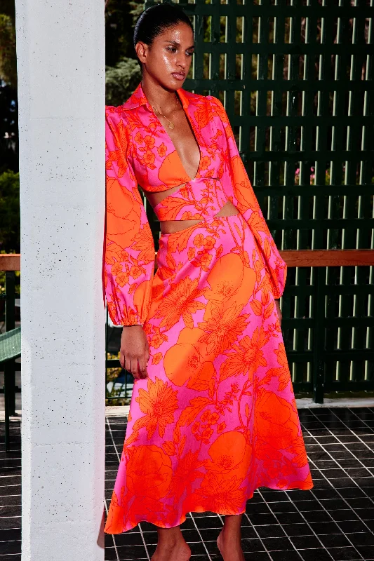 Muna Dress | Fuschia & Orange
