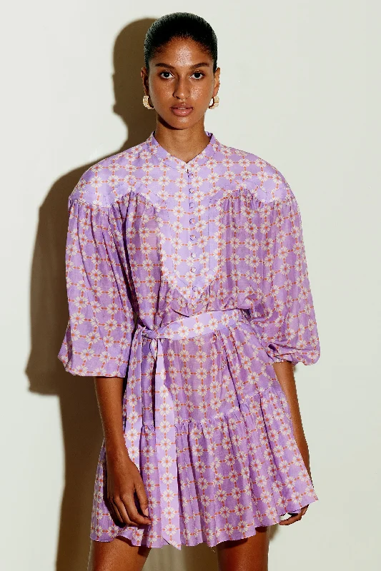 Alisya Mini Silk Cotton Dress | Lilac