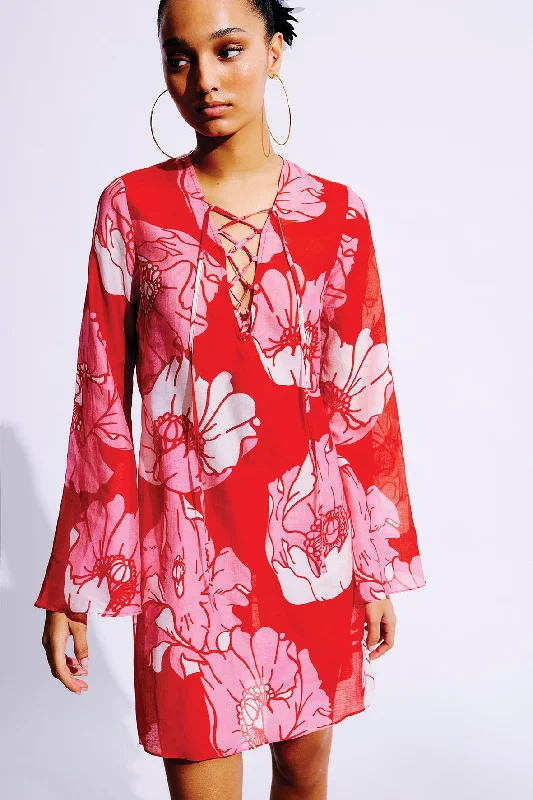 Brandy Silk Cotton Dress | Pink & Red