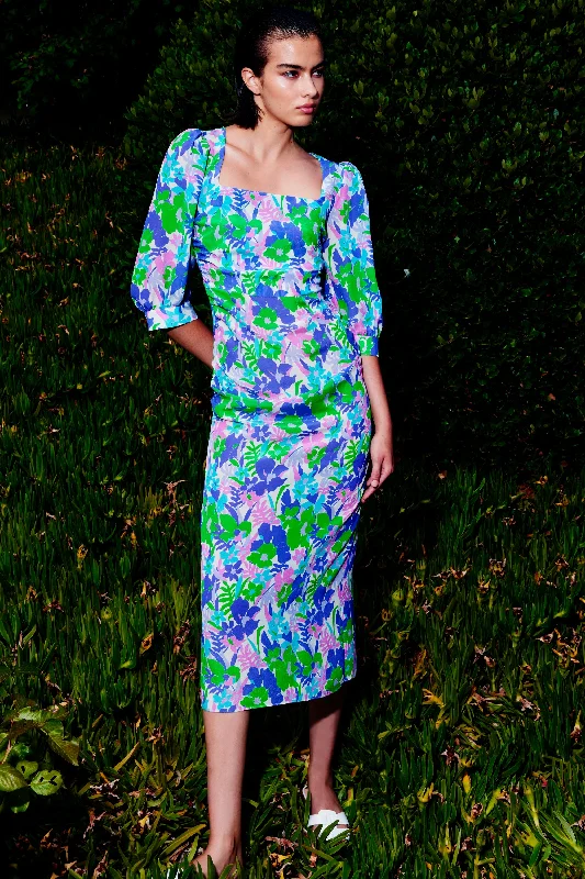Anabel Puff Sleeve Silk Dress | Violet & Green