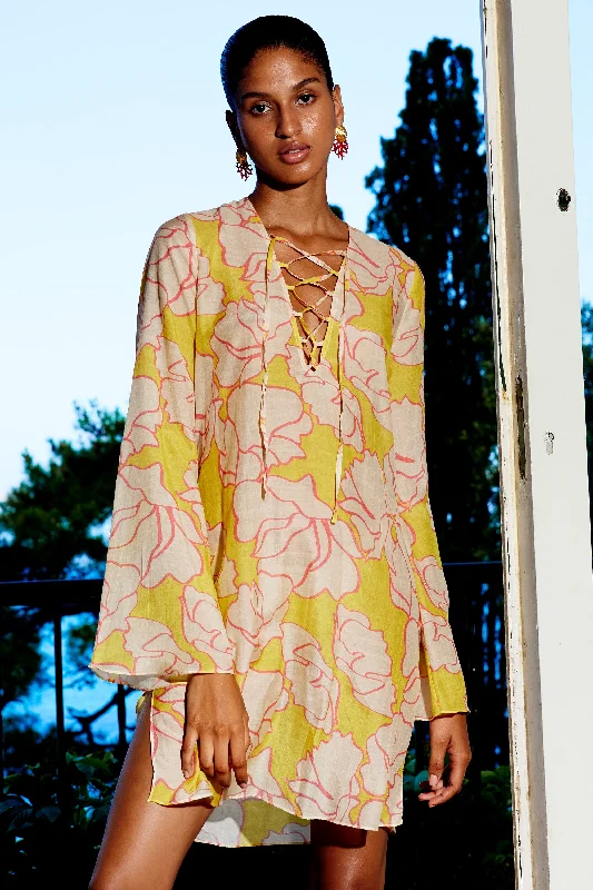 Brandy Mini Silk Cotton Dress | Light Yellow