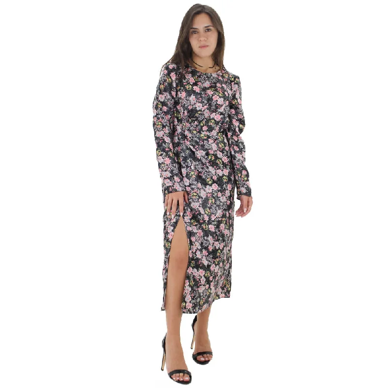 Women's Floral Satin Long Dress With Split,Multi Tunics Stylish elegant