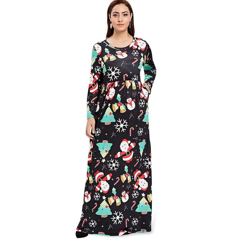 ANALUKE Christmas Full Print Maxi Long Dress empire Waist empire