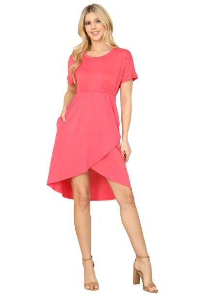 Cinched Waist Solid Tulip Dress Coral -  Pack of 7 Tunics Recommended stylist
