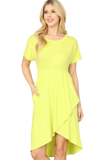 Cinched Waist Solid Tulip Dress Vintage Lime -  Pack of 7 Tunics Review highly