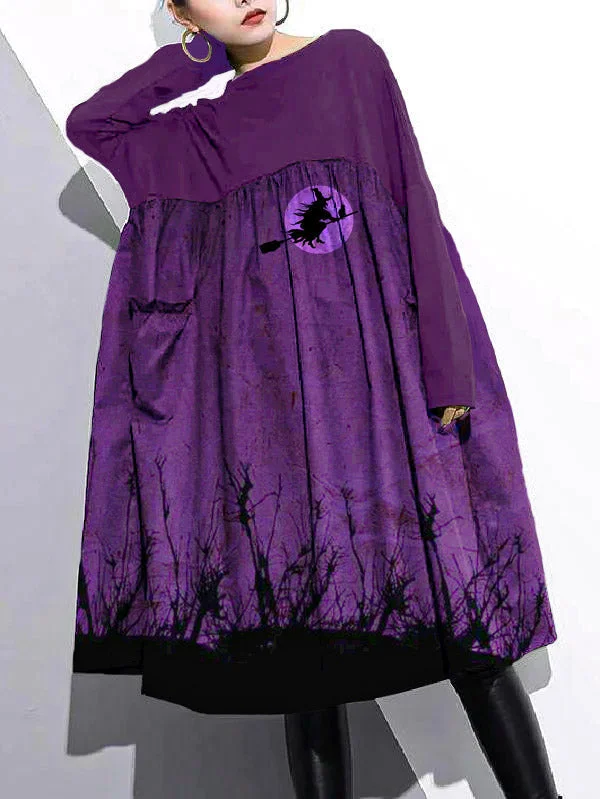 Elegant Cinched o neck Cotton clothes For Women Tutorials  Purple-landscape Dresses Tunics New arrival