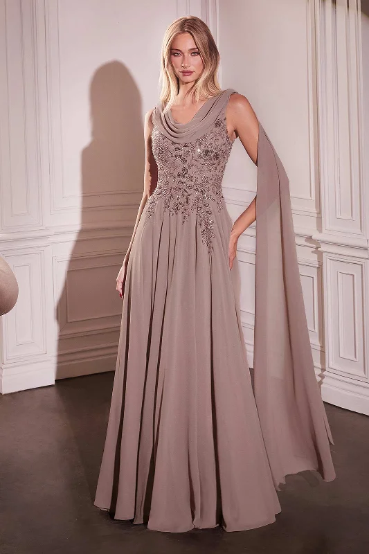 Ladivine CDS509 Dress Chiffon A-Line Gown & Long Cape Sleeves Elegant Long Evening