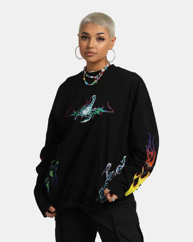 Loiter Cyber Scorpion Long Sleeve T-Shirt Black Mesh Blend Leather Blend Suede Blend
