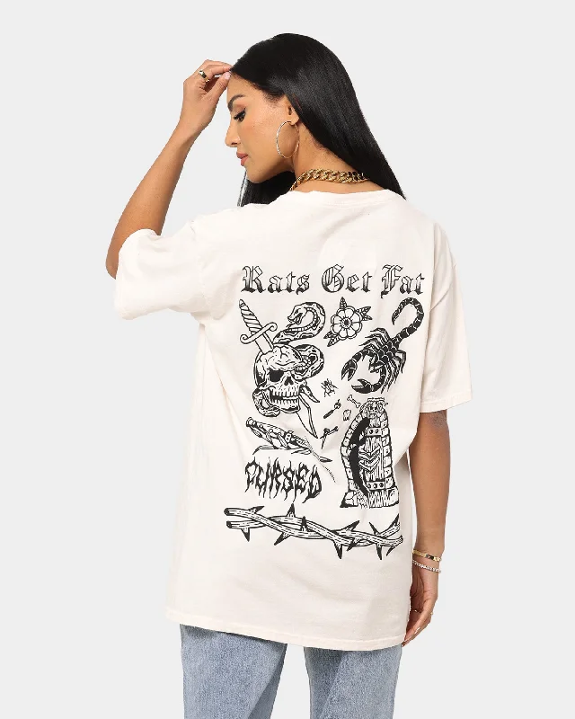 Rats Get Fat Cursed Vintage T-Shirt Off White Denim Fabric Leather Fabric Suede Fabric