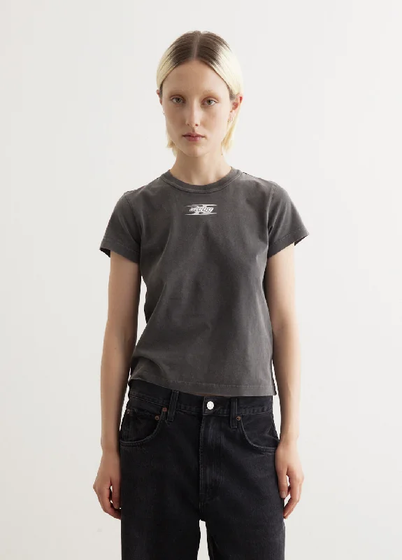 Shrunken T-Shirt With Blade Logo Collared Crew Neck Turtle Neck