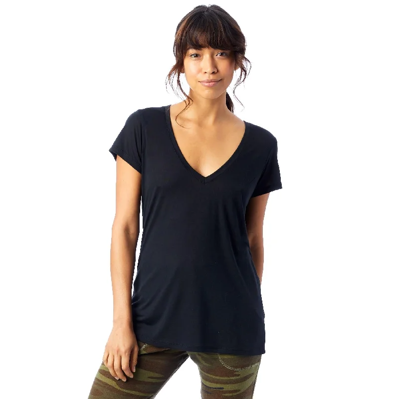 Slinky Jersey V-Neck T-Shirt (Black) Ribbed T-Shirt High Neck Heavyweight
