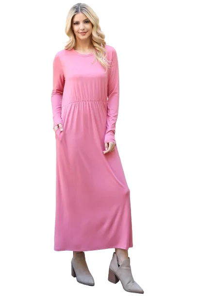 Solid Quarter Sleeve Elastic Waist Dress Mauve Dusty  -  Pack of 6 Tunics Practical durable