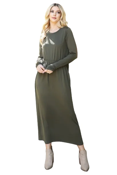 Solid Quarter Sleeve Elastic Waist Dress Mauve Olive  -  Pack of 6 Tunics Stylish elegant