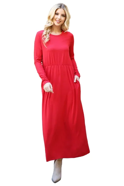 Solid Quarter Sleeve Elastic Waist Dress Mauve Red -  Pack of 6 Tunics Trendy modern