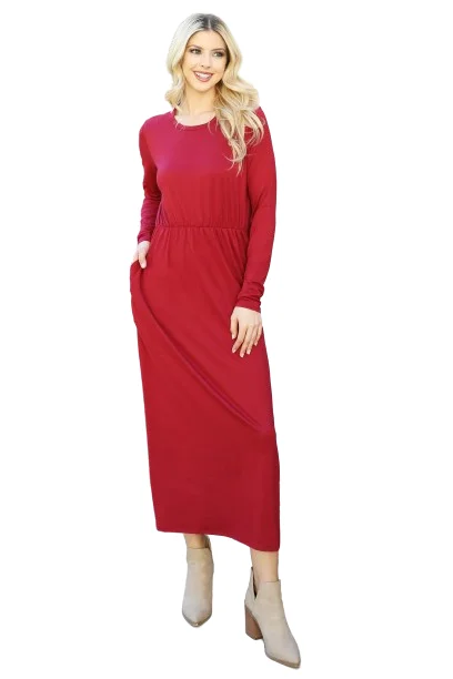Solid Quarter Sleeve Elastic Waist Dress Mauve Wine -  Pack of 6 Tunics Versatile stylish