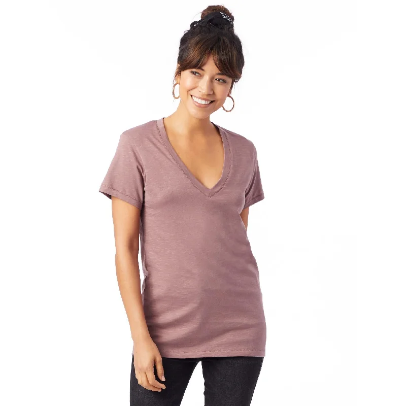 Weathered Slub So Low V-Neck T-Shirt (Vintage Rose) Notch Collar Peter Pan Collar Cowl Neck