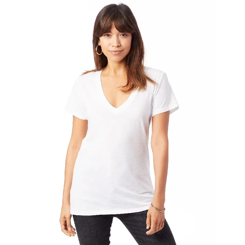 Weathered Slub So Low V-Neck T-Shirt (White) Striped Floral Plaid