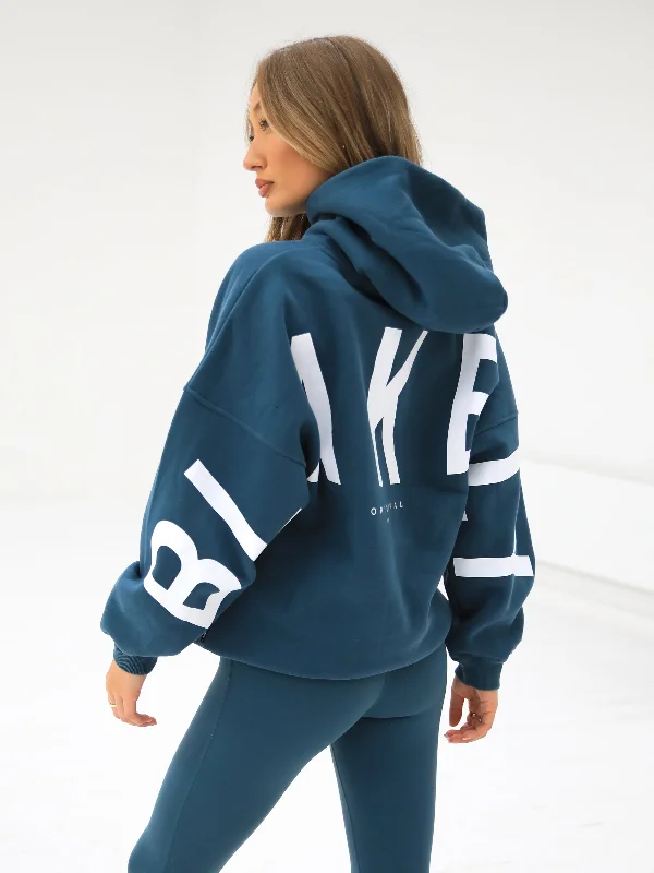 Isabel Oversized Hoodie - Dark Teal Hoodie with Turtle Neck Cozy Winter