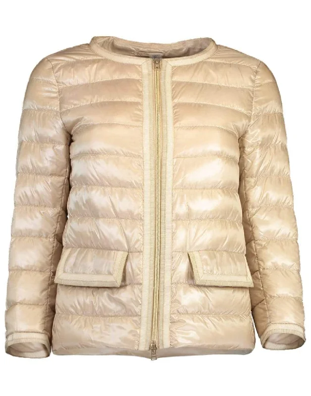 Light Sand Classic Grosgrain Trim Down Puffer Jacket Quilted Jacket Puffer Jacket Insulated Jacket