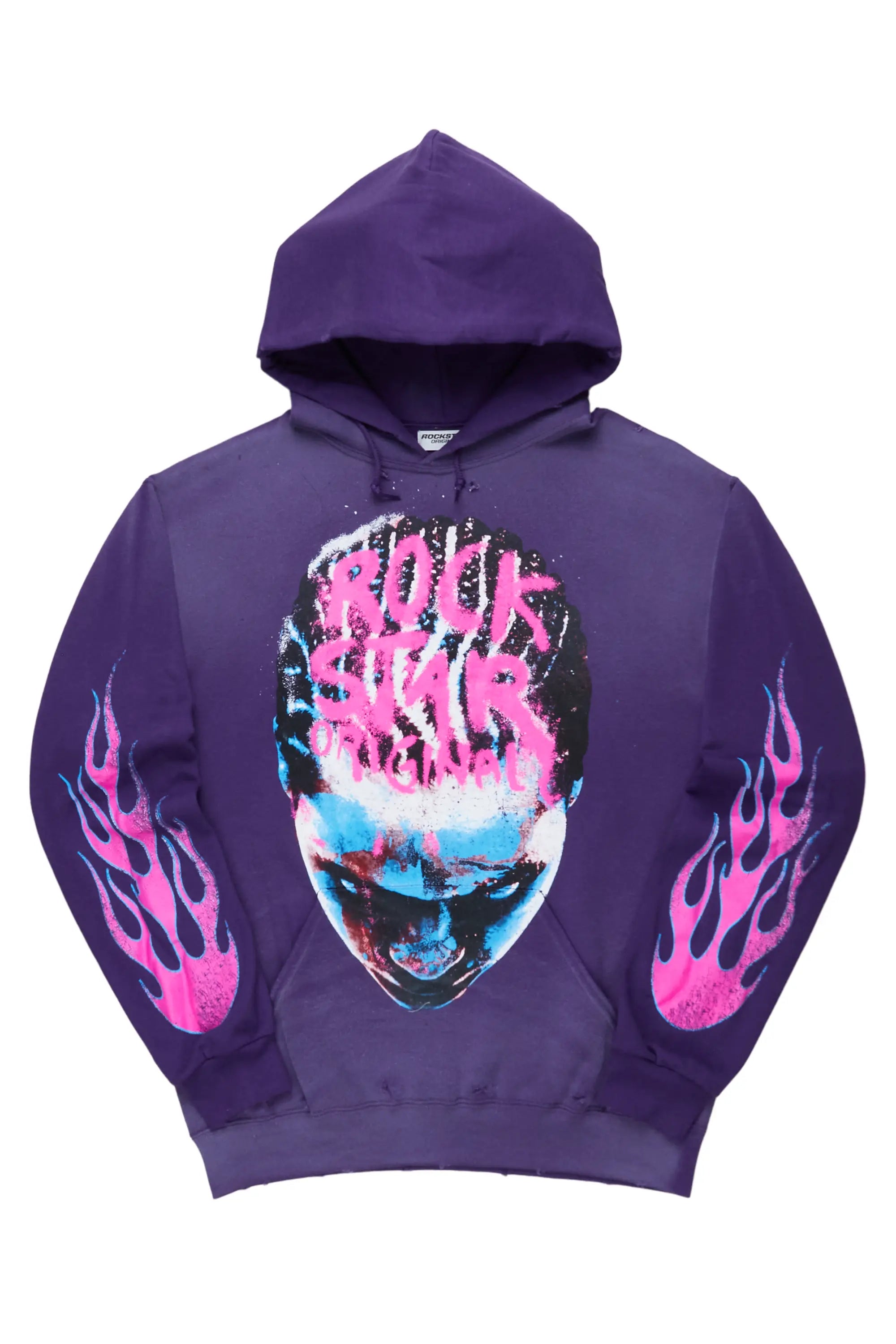 Marielos Purple Oversized Hoodie Hoodie with Mock Neck Collared Structured