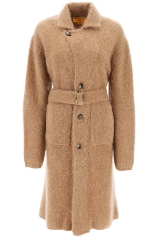 Brushed Cashmere Coat  - Brown Embroidered Kimono Coat
