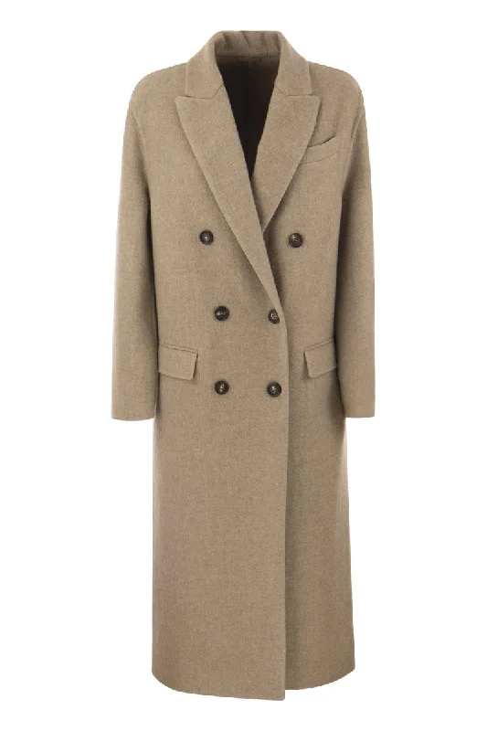 Double-breasted coat in cashmere cloth Puff Sleeve Overcoat