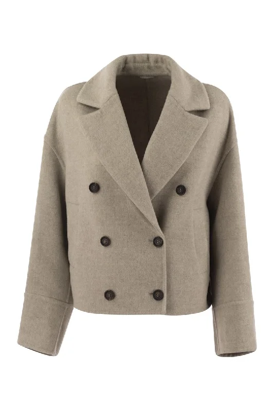 Double-breasted wool and cashmere short coat