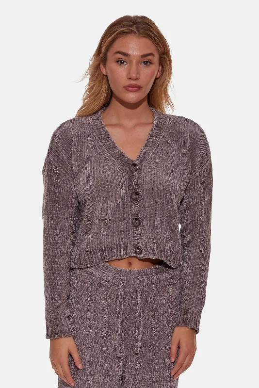 Adele Chenille Cardigan Charcoal Jersey Fabric Tulle Fabric Batik Fabric