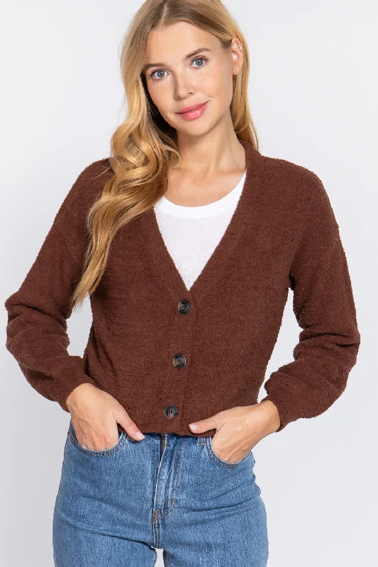 Long Slv V-neck Sweater Cardigan - 2 colors Chenille Fabric Brocade Fabric Lace Fabric