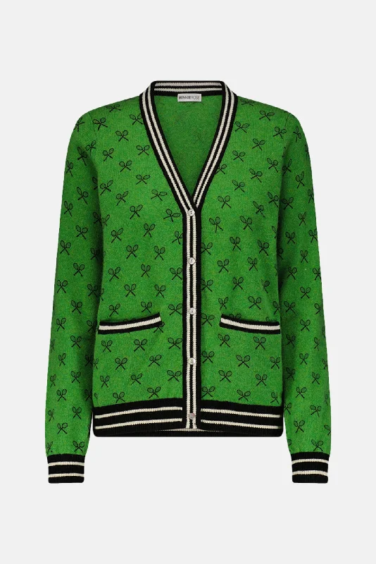 Tennis Club Print Cardigan Golf Green Slim Fit Regular Fit Oversized