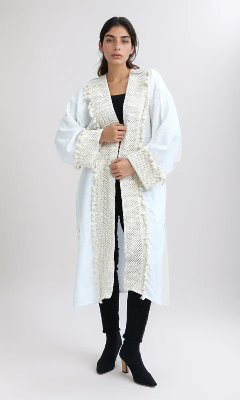 O198045 Crochet Neckline White Summer Cardigan Long Cardigan Short Cardigan Medium Cardigan