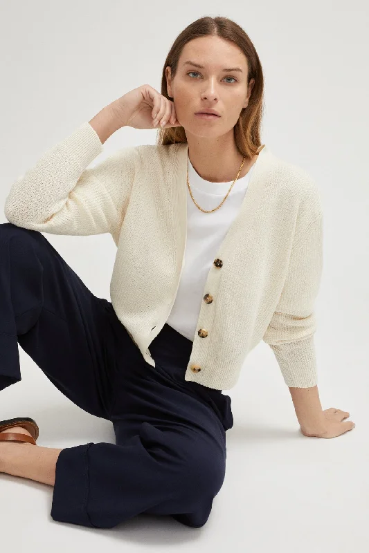 The Linen Cotton Cropped Cardigan Boat Neck Shawl Collar Notched Collar