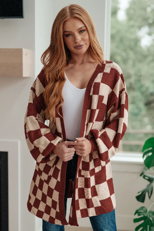 When I See You Again Checkered Cardigan Ribbed Striped Patterned