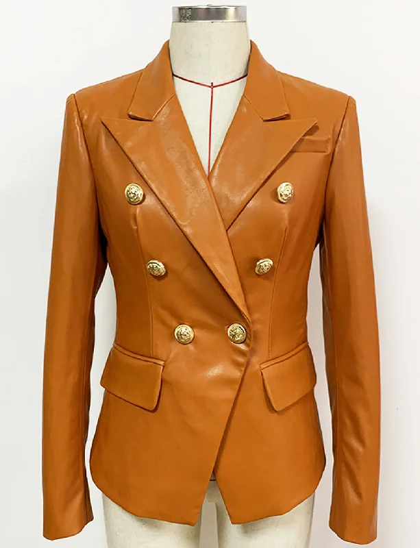 Double Breasted Leather Blazer New Women's Blazer