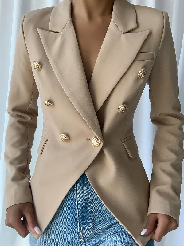 PENELOPE Double-Breasted Blazer in Beige Women's Print Jacket